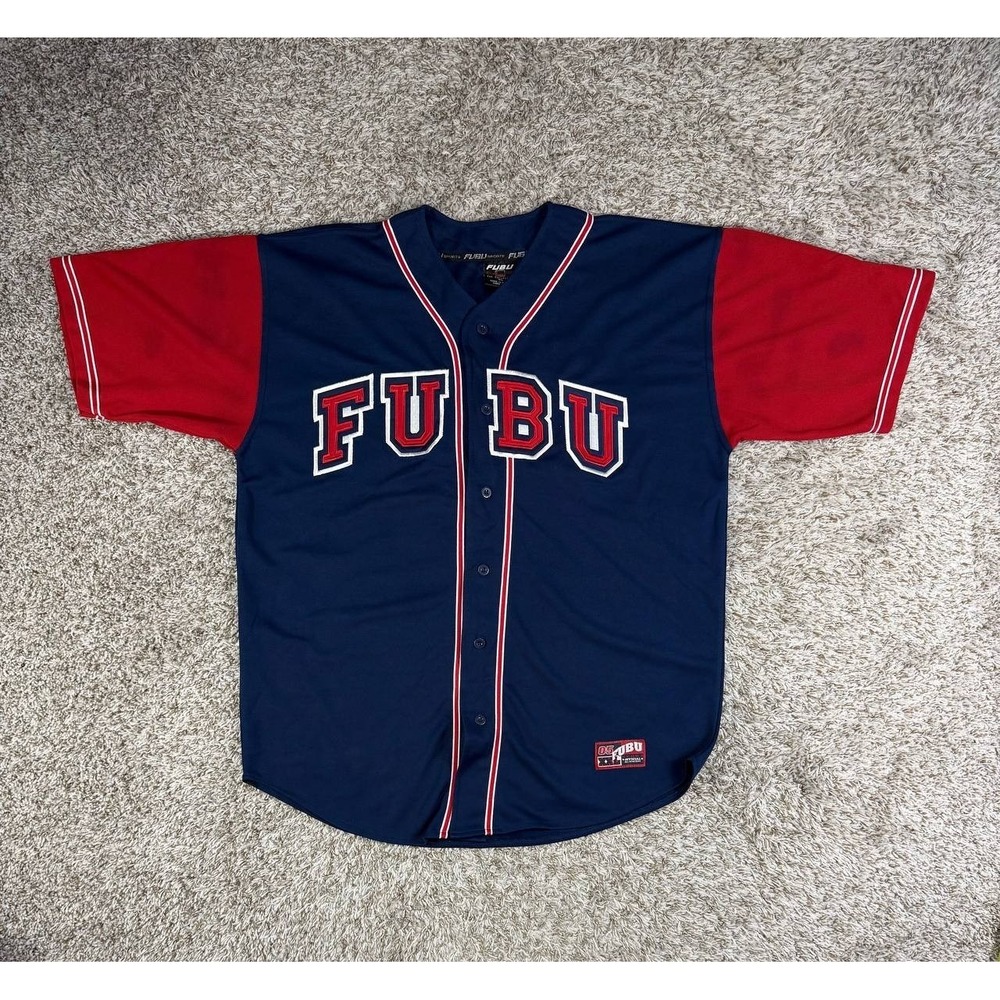 Vintage FUBU 05 Button Baseball Jersey Shirt Men's Size XL Hip Hop Y2K